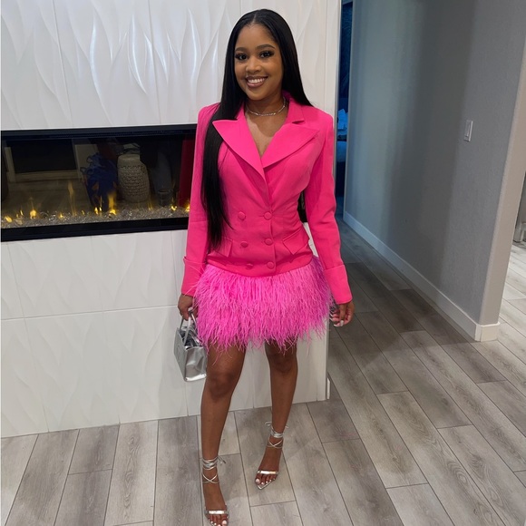 Brunch at Tiffany's | Pink Feather Dress | Ella Lisquè | Small - Picture 1 of 3